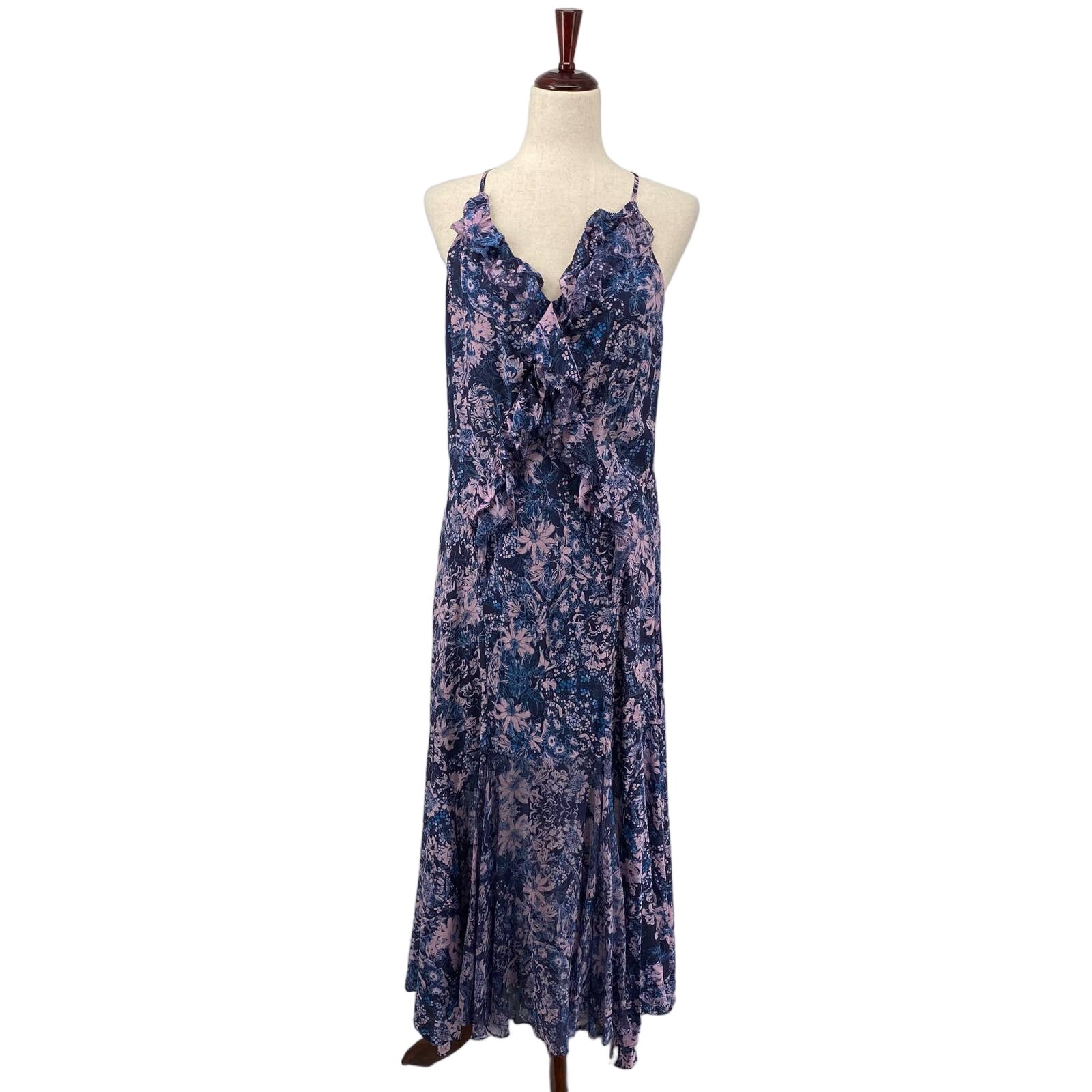 Rebecca Taylor Silk Ruffle Maxi Dress 6 Pink Floral Wedding Guest Lightweight